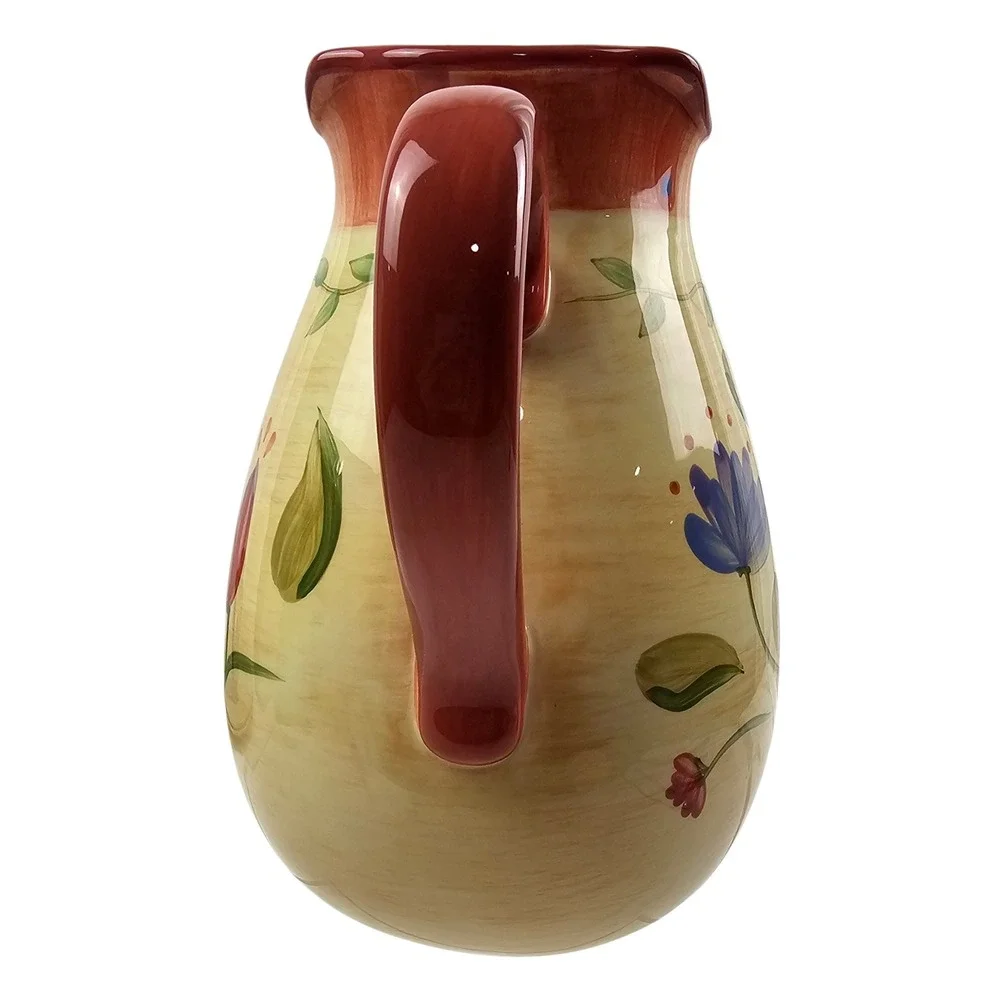 Pfaltzgraff Napoli Pitcher 10 Inch Ceramic Floral Hand Painted Yellow Red 41600